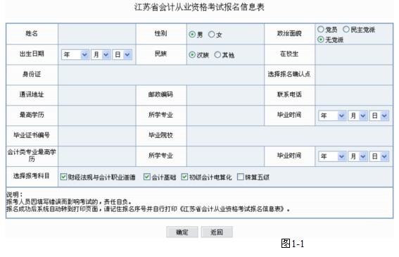 江苏省会计从业资格报名信息表