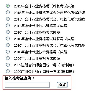 会计电算化考试成绩查询窗口