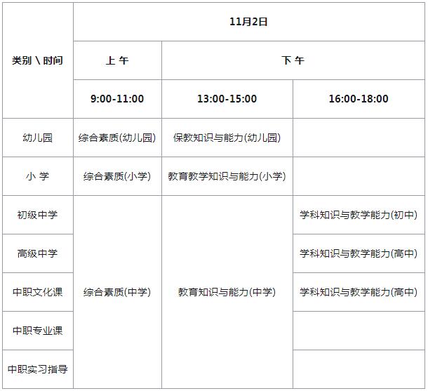教师资格证笔试日程安排表