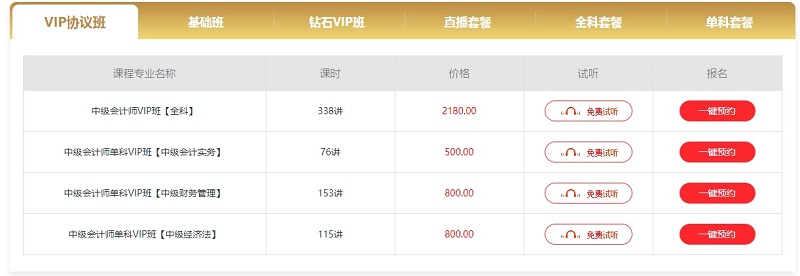 贵州省中级会计师考试培训课程安排表